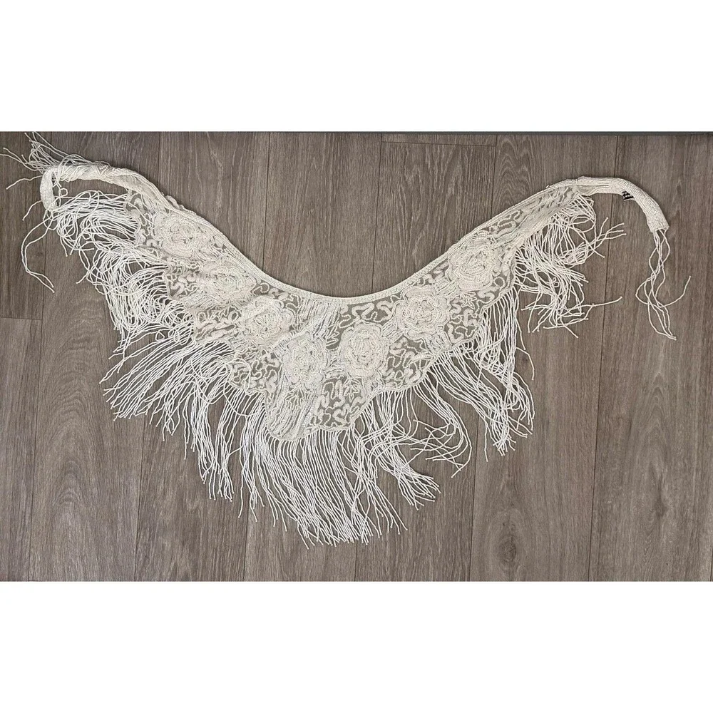 Vintage Beaded Fringe Shawl  Western Fashion Statement Collar